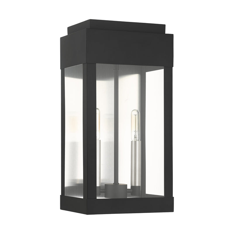 York 2-Light Medium Outdoor Wall Lantern in Black with Brushed Nickel Finish Candles with Brushed Nickel Stainless Steel Reflector