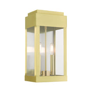 York 2-Light Medium Outdoor Wall Lantern in Satin Brass with Brushed Nickel Stainless Steel Reflector