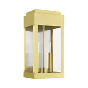 York 2-Light Medium Outdoor Wall Lantern in Satin Brass with Brushed Nickel Stainless Steel Reflector
