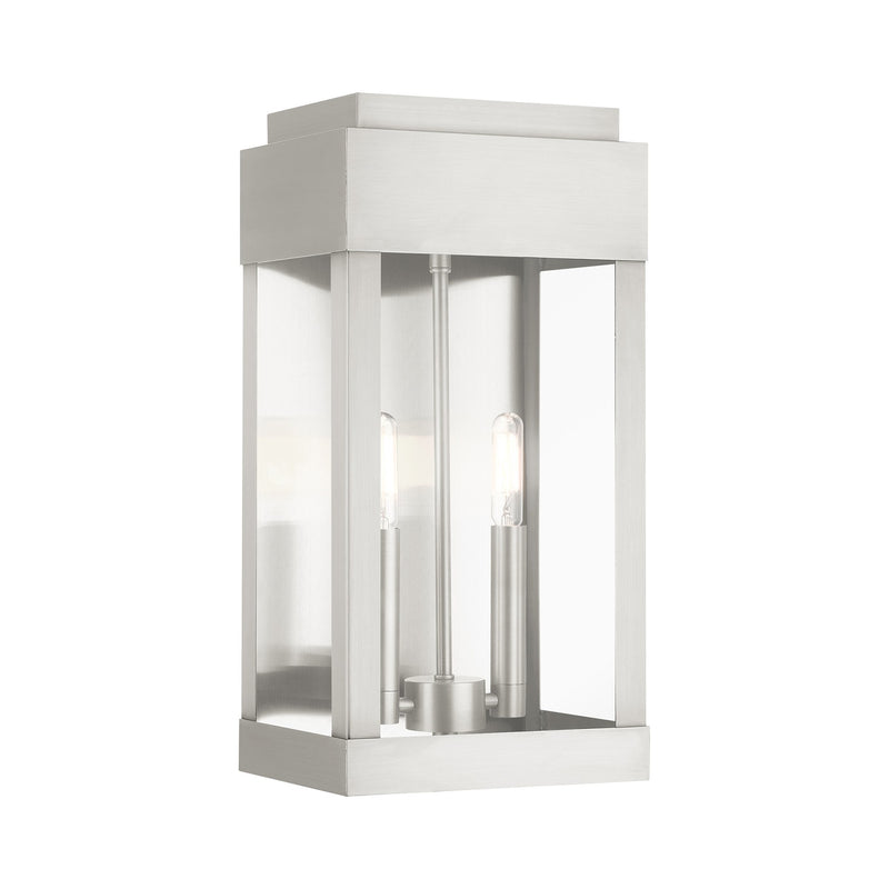 York 2-Light Medium Outdoor Wall Lantern in Brushed Nickel with Brushed Nickel Stainless Steel Reflector