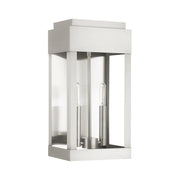 York 2-Light Medium Outdoor Wall Lantern in Brushed Nickel with Brushed Nickel Stainless Steel Reflector
