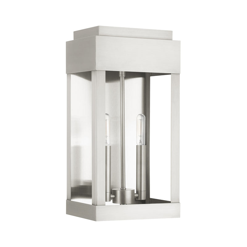 York 2-Light Medium Outdoor Wall Lantern in Brushed Nickel with Brushed Nickel Stainless Steel Reflector