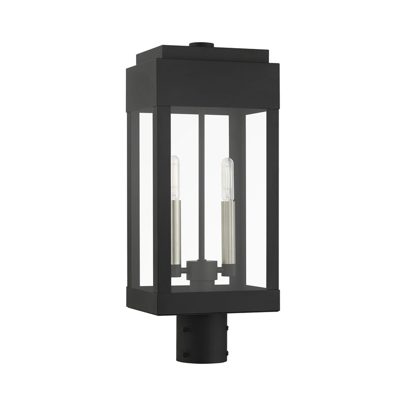 York 2-Light Medium Outdoor Post Light in Black with Brushed Nickel Finish Candles