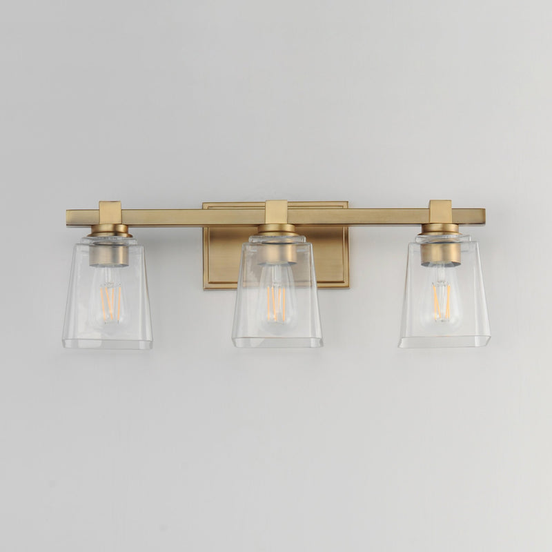 Cubos 3 Light Bath Vanity Light in Natural Aged Brass