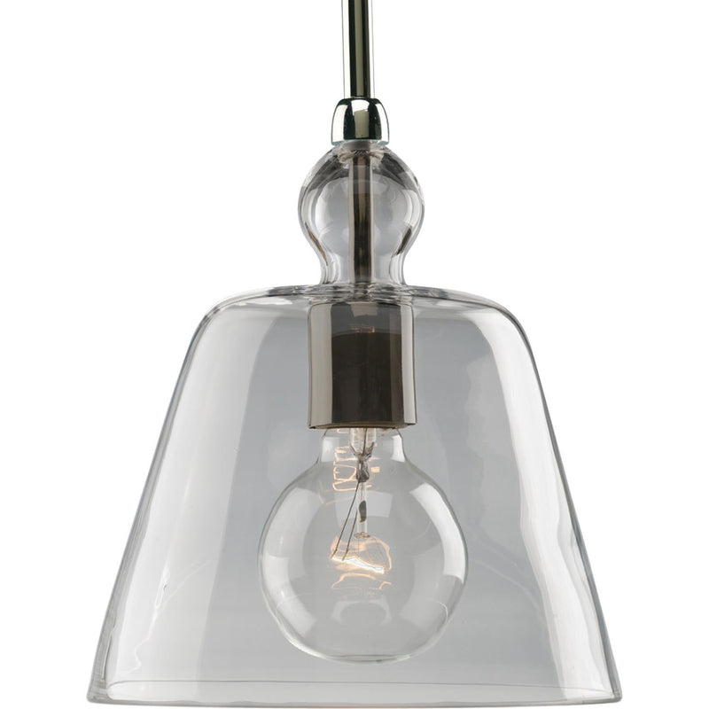 Clear Glass Bell Mini Pendant in Polished Nickel