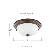 Bates 2-Light 11" White Glass Flush Mount in Bronze