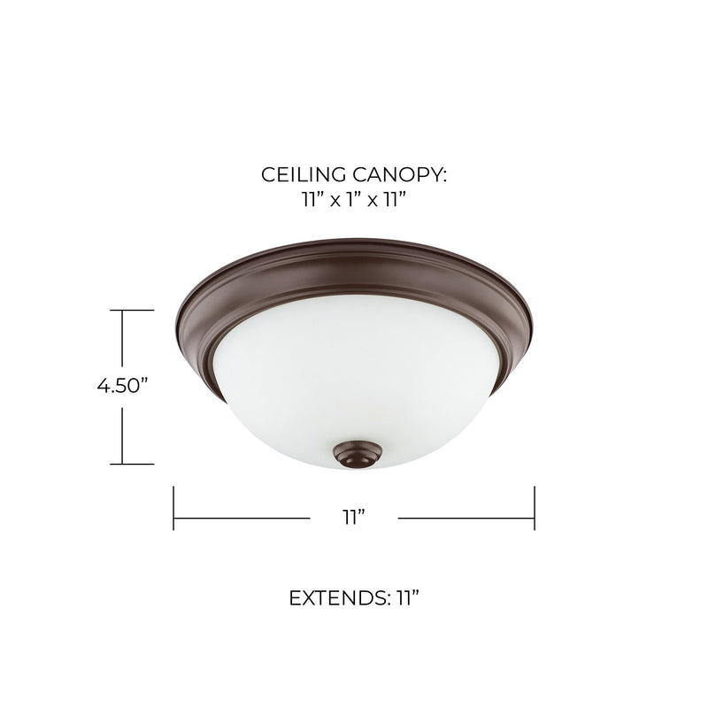 Bates 2-Light 11" White Glass Flush Mount in Bronze