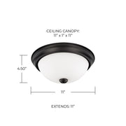 Bates 2-Light 11" White Glass Flush Mount in Matte Black