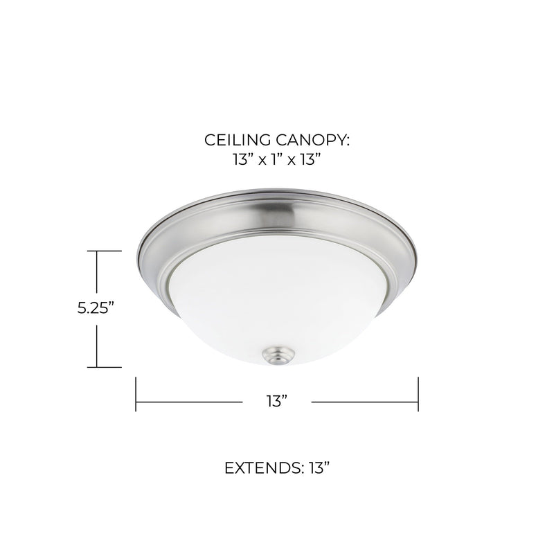 Bates 2-Light 13" White Glass Flush Mount in Brushed Nickel