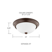 Bates 2-Light 13" White Glass Flush Mount in Bronze