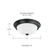 Bates 2-Light 13" White Glass Flush Mount in Matte Black