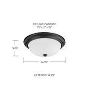 Bates 3-Light White Glass Flush Mount in Matte Black