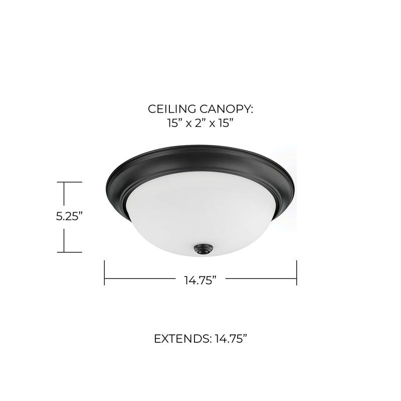 Bates 3-Light White Glass Flush Mount in Matte Black