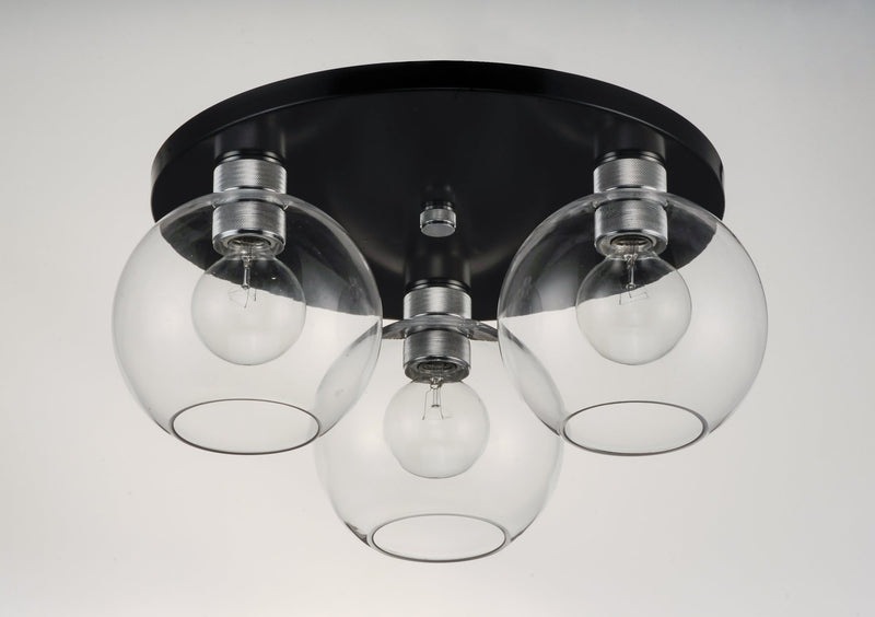 Vessel 3 Light Flush Mount in Black / Brushed Aluminum