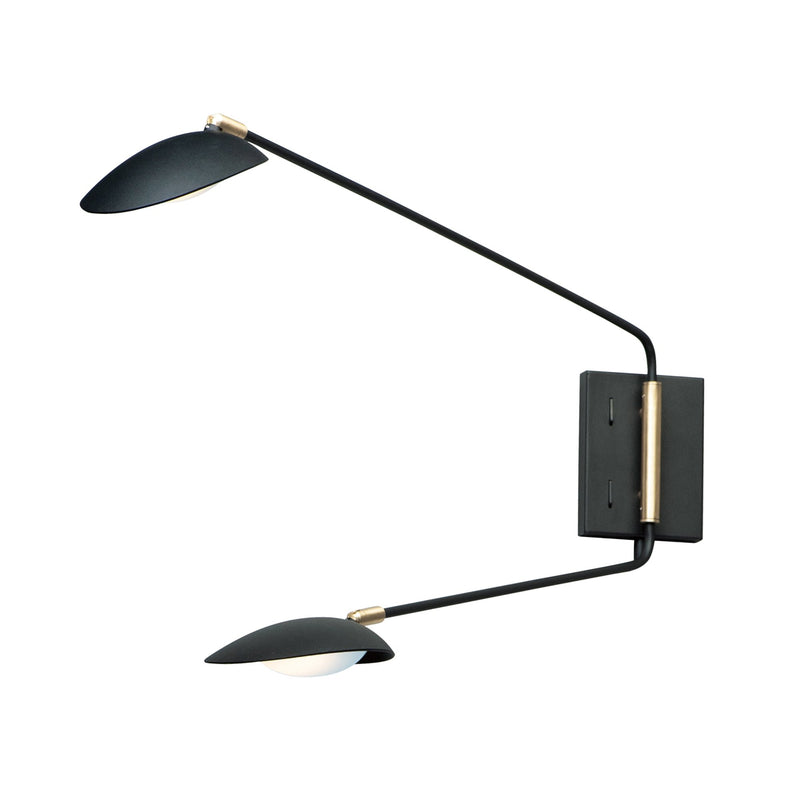 Scan 2 Light LED Swing Arm Wall Lamp in Black / Satin Brass
