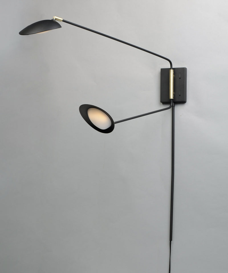 Scan 2 Light LED Swing Arm Wall Lamp in Black / Satin Brass