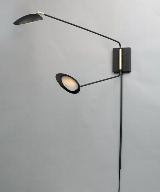 Scan 2 Light LED Swing Arm Wall Lamp in Black / Satin Brass
