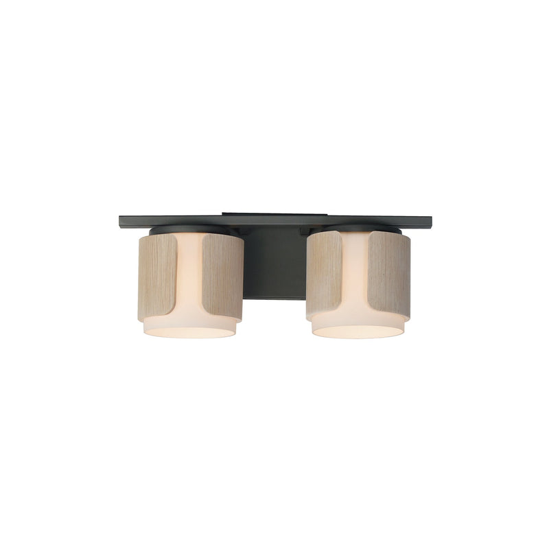 Draughtsman 2 Light Bath Vanity Light in Natural Wood / Charcoal