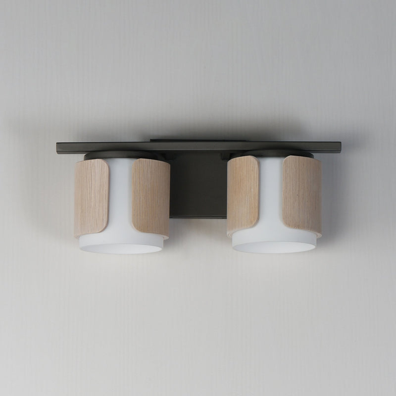 Draughtsman 2 Light Bath Vanity Light in Natural Wood / Charcoal