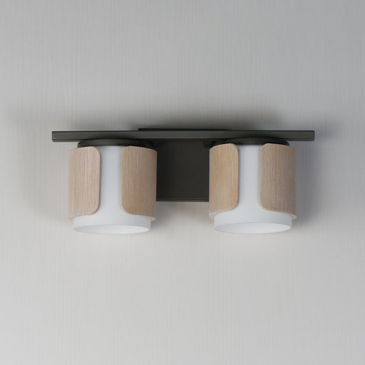 Draughtsman 2 Light Bath Vanity Light in Natural Wood / Charcoal