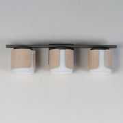 Draughtsman 3 Light Bath Vanity Light in Natural Wood / Charcoal