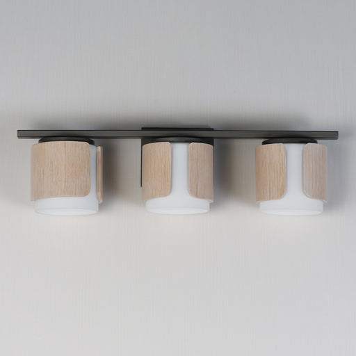 Draughtsman 3 Light Bath Vanity Light in Natural Wood / Charcoal