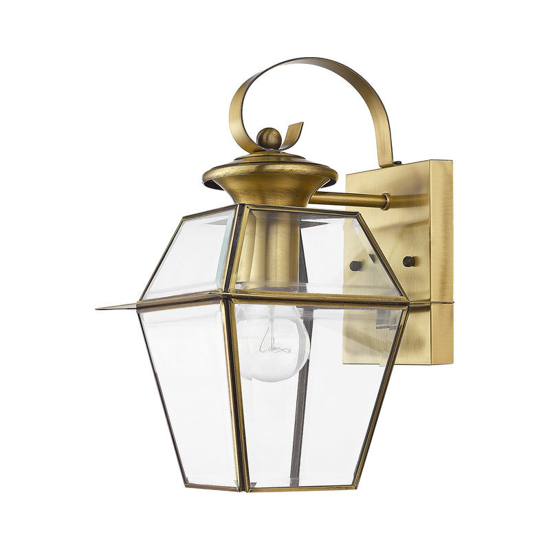 Westover Small Outdoor Wall Lantern in Antique Brass