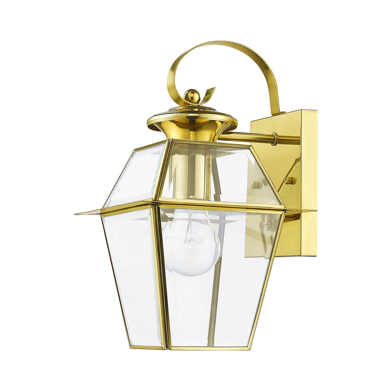 Westover Small Outdoor Wall Lantern in Polished Brass