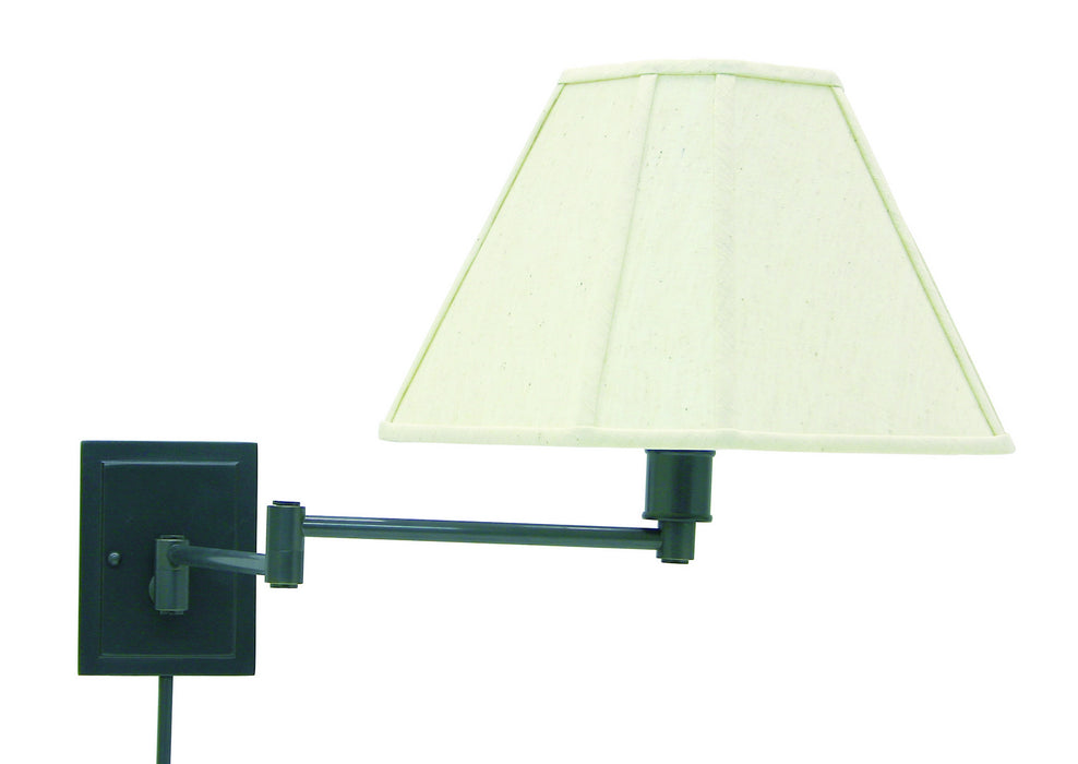 Wall Swing Arm Lamp in Oil Rubbed Bronze with Off-White Linen Hardback