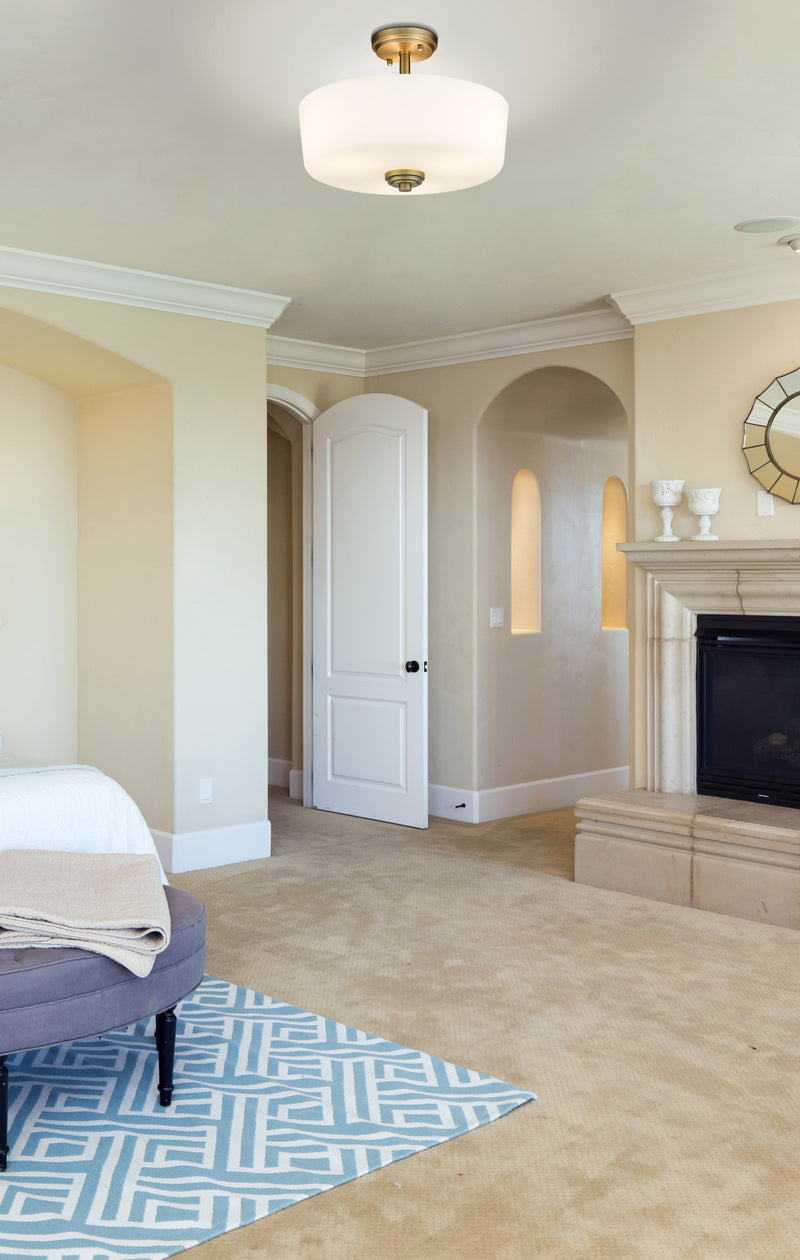 Arlington 3 Light 14.75" Semi Flush Mount in Heritage Brass in a room setting