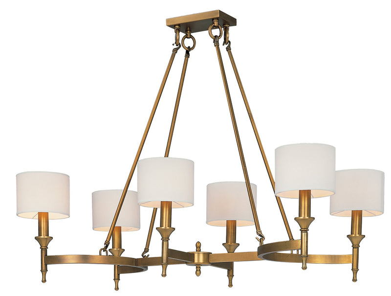 Fairmont 6 Light Linear Chandelier in Natural Aged Brass