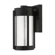 Sheridan Small Outdoor Wall Lantern in Black with Brushed Nickel Candles