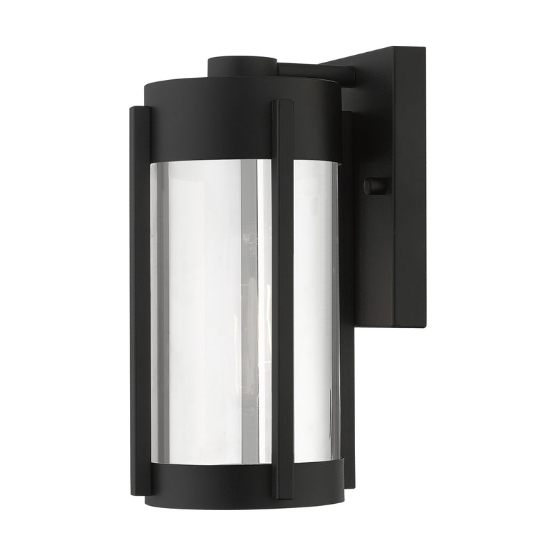 Sheridan Small Outdoor Wall Lantern in Black with Brushed Nickel Candles