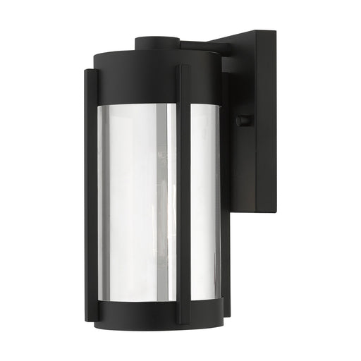 Sheridan Small Outdoor Wall Lantern in Black with Brushed Nickel Candles