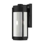 Sheridan 2-Light Medium Outdoor Wall Lantern in Black with Brushed Nickel Candles