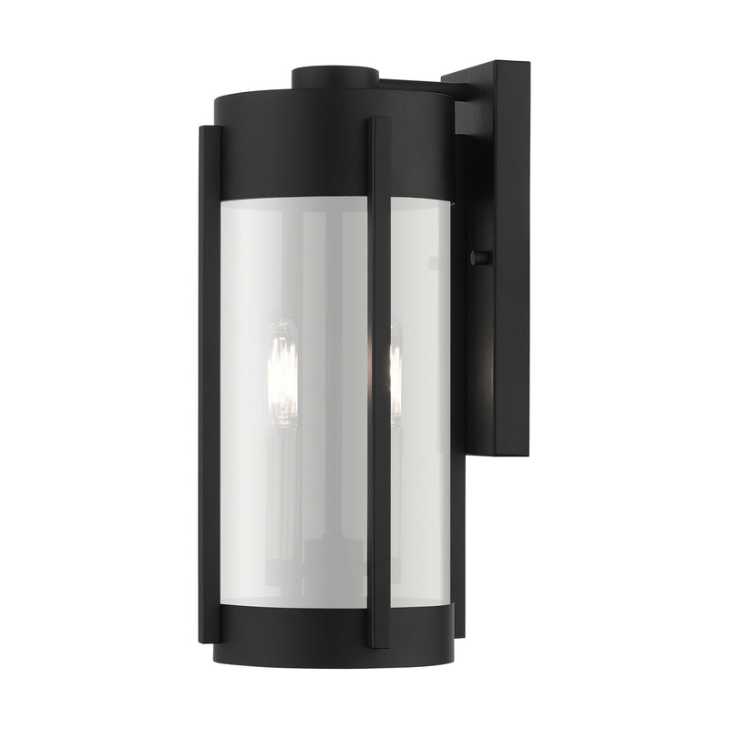 Sheridan 2-Light Medium Outdoor Wall Lantern in Black with Brushed Nickel Candles
