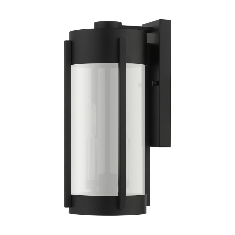 Sheridan 2-Light Medium Outdoor Wall Lantern in Black with Brushed Nickel Candles