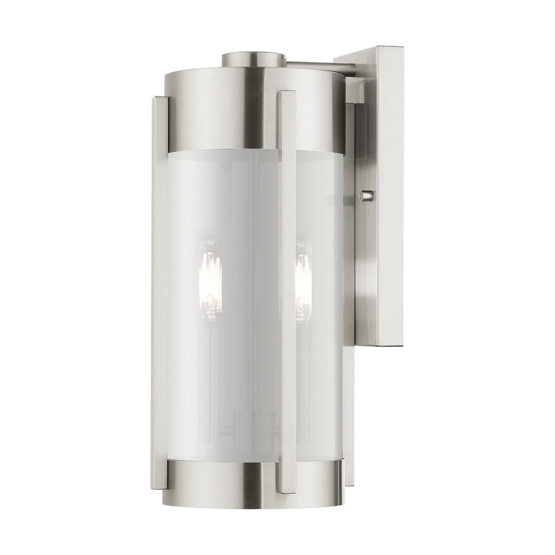 Sheridan 2-Light Medium Outdoor Wall Lantern in Brushed Nickel