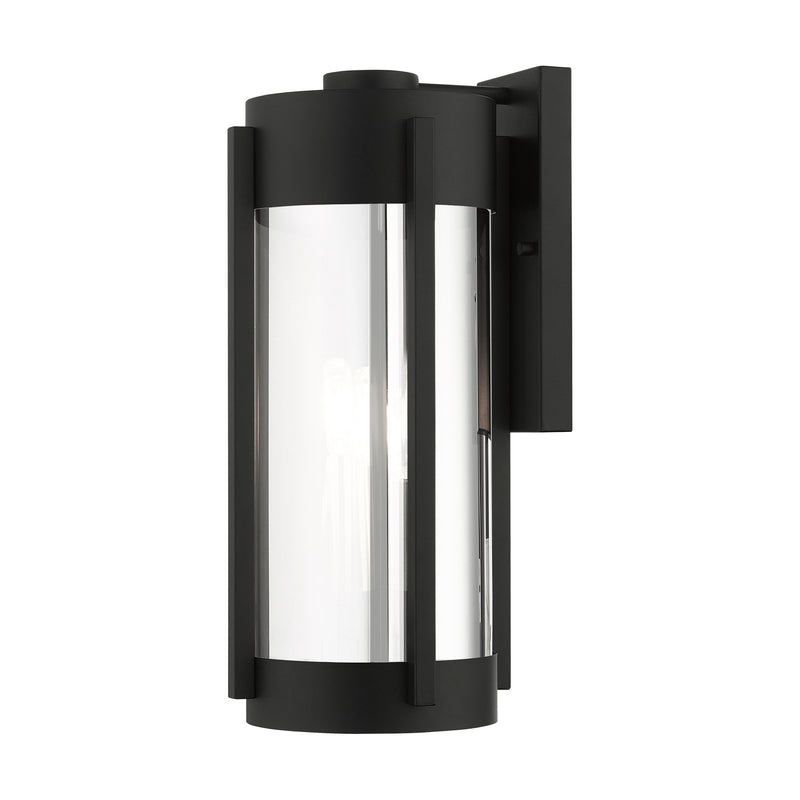 Sheridan 3-Light Large Outdoor Wall Lantern in Black with Brushed Nickel Candles