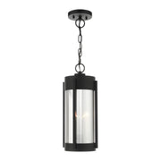 Sheridan 2-Light Medium Outdoor Pendant Lantern in Black with Brushed Nickel Candles