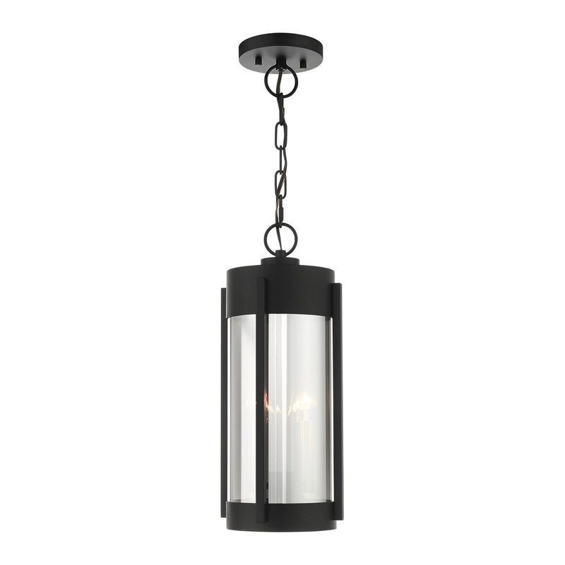 Sheridan 2-Light Medium Outdoor Pendant Lantern in Black with Brushed Nickel Candles
