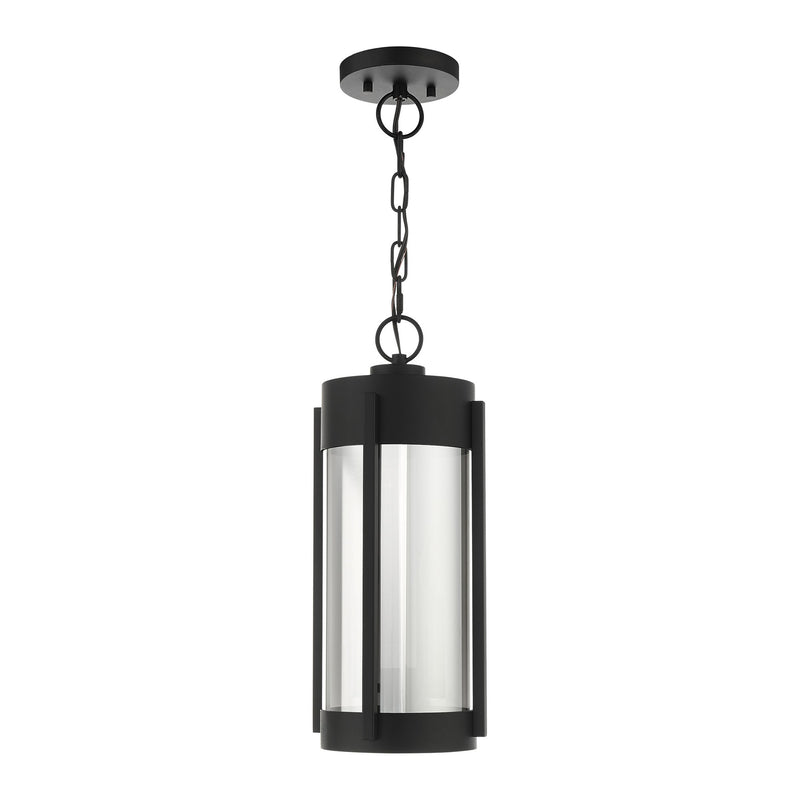 Sheridan 2-Light Medium Outdoor Pendant Lantern in Black with Brushed Nickel Candles