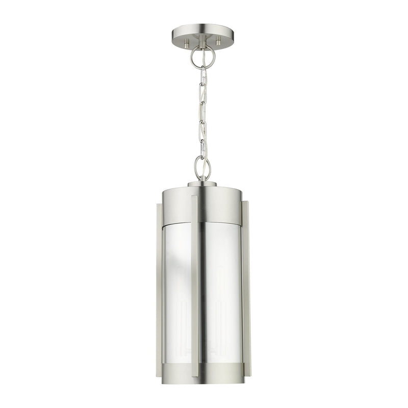 Sheridan 2-Light Medium Outdoor Pendant Lantern in Brushed Nickel