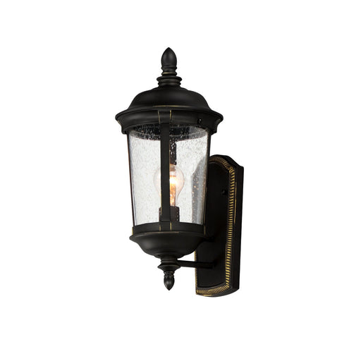 Dover Cast 1-Light Outdoor Wall Lantern in Bronze with Seedy Glass - Lamps Expo