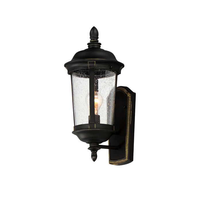 Dover Cast 1-Light Outdoor Wall Lantern in Bronze with Seedy Glass - Lamps Expo