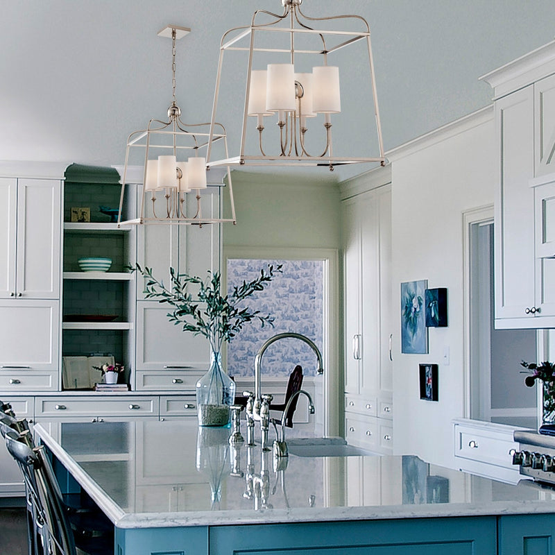 Sylvan 4 Light 21.5" Chandelier in Polished Nickel in a room setting