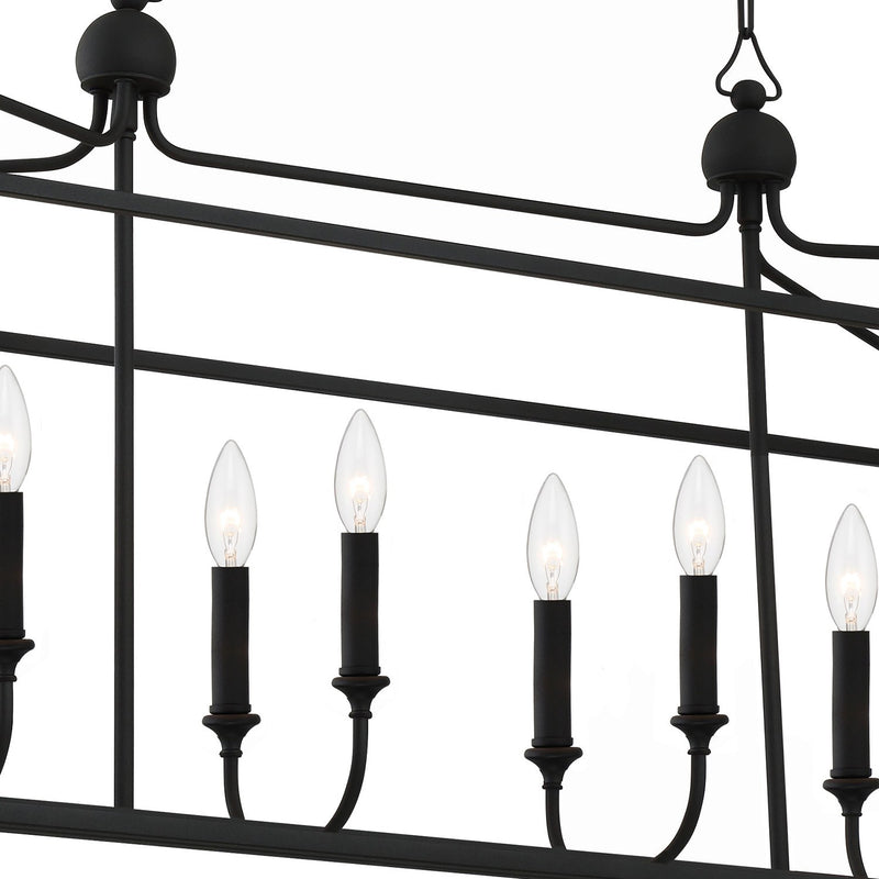 Sylvan 8 Light 42" Linear Chandelier in Black Forged