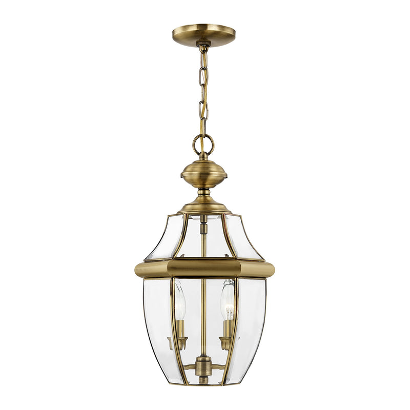 Monterey 2-Light Medium Outdoor Pendant Lantern in Antique Brass