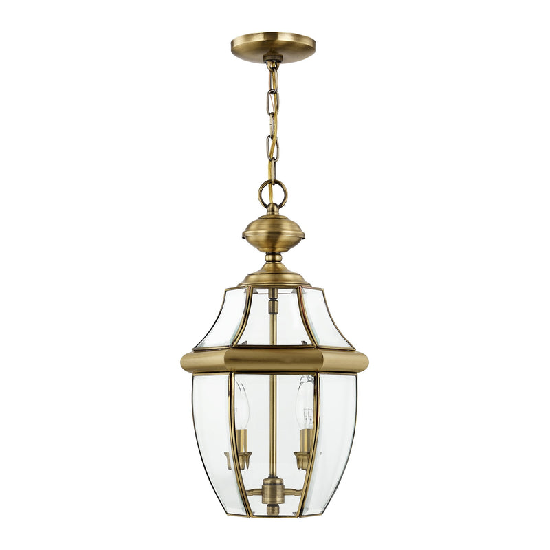 Monterey 2-Light Medium Outdoor Pendant Lantern in Antique Brass