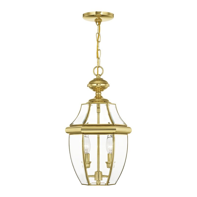 Monterey 2-Light Medium Outdoor Pendant Lantern in Polished Brass